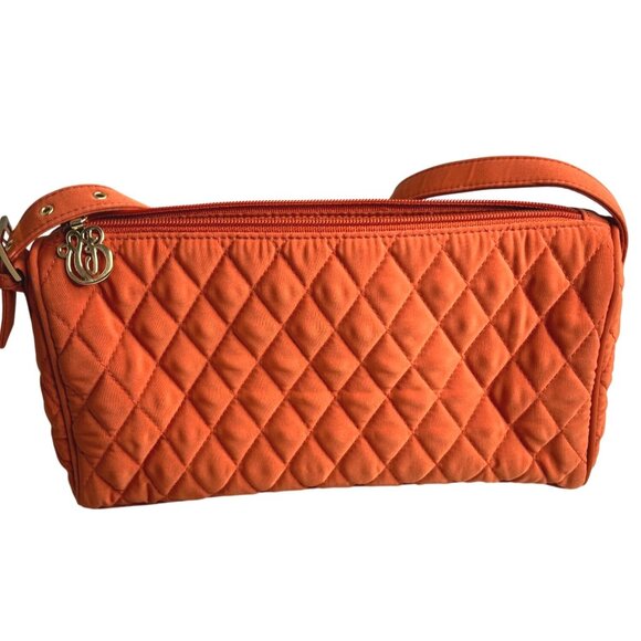 Vera Bradley Quilted Shoulder Bag In Orange With Gold Monogram & Zipper Closure - Picture 15 of 16